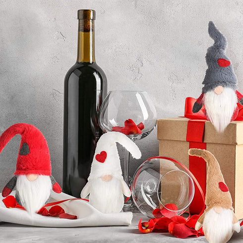 Valentine's Day Gnome Swedish Handmade Plush Gnomes Home Decoration Ornaments Adorable Lucky Valentine Stuffed Gnomes for Xmas Easter Thanks Giving Day (Red, White, Khaki, Grey,4 Pieces)