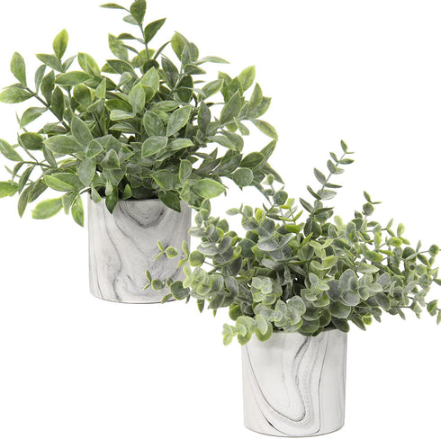 Hollyone Faux Plants Indoor Artificial Mini Potted Plants Plastic Green Plant Small Fake Plants Eucalyptus Decor in Pots for Home Table Room Bathroom Decor