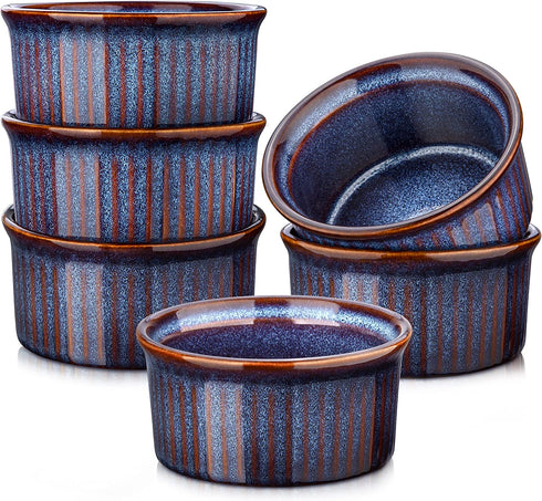 vancasso Ramekin, Souffle Dishes 5 Ounce, Porcelain Ramekins Oven Safe for baking, Set of 6 Ceramic Custard Cups for Creme Brulee Puddings, Ice Cream, Sauce, Lava Cake, Snacks (Nebula Blue)