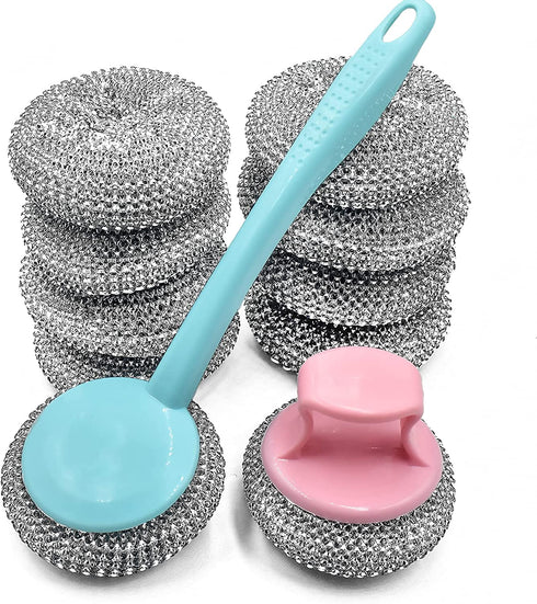 10 Pack Stainless Steel Sponges, Scrubbing Scouring Pad, Steel Wool Scrubber for Kitchens, Bathroom and More