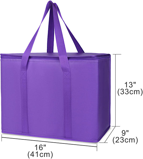 2-Pack Insulated Reusable Grocery Bag with Zippered Top, XL, Large, Frozen Foods Cold, Cooler Shopping Accessories, Insullated Bags, Purple