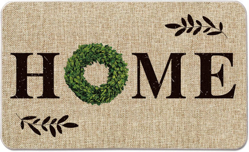 Artoid Mode Home Quote Boxwood Wreath Welcome Decorative Doormat, Daily Holiday Farmhouse Low-Profile Floor Mat Switch Mat for Indoor Outdoor 17 x 29 Inch