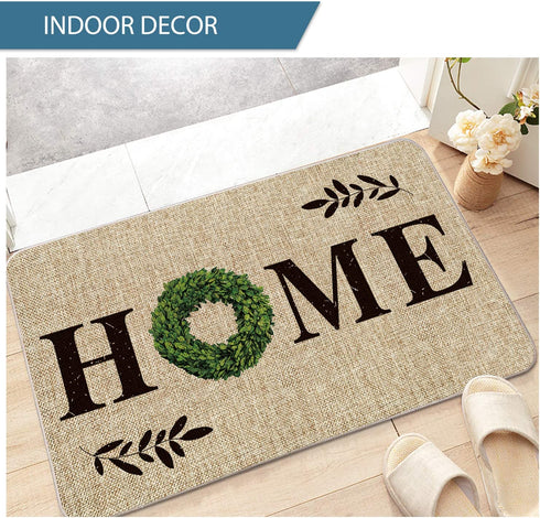Artoid Mode Home Quote Boxwood Wreath Welcome Decorative Doormat, Daily Holiday Farmhouse Low-Profile Floor Mat Switch Mat for Indoor Outdoor 17 x 29 Inch
