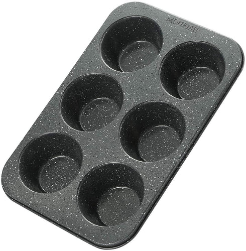 MONFISH Muffin Pan 6 Jumbo Cup Carbon Steel Black Stone non Stick Coating Muffin cupcake Tin 3.5inch cup 13.385x8.66x1.77 inch