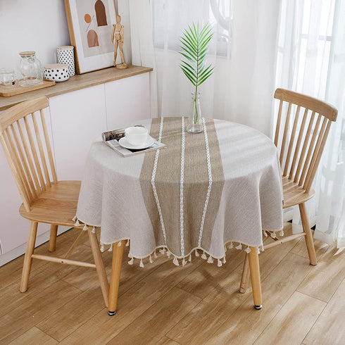 Round Tablecloth 60 Inch for Circular Table, Crturto Farmhouse Table Cloth Cotton Linen Wrinkle Resistant Table Cover for Home Kitchen Dining (Round, 60 Inch, Linen)
