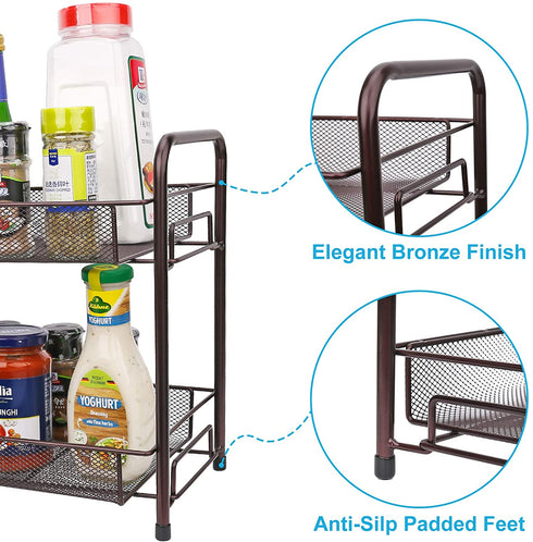 Spice Rack for Countertops,Fruit and Vegetable Storage Basket for Kitchen, 2 Tier Free Standing Seasoning Organizer, Bathroom Counter Storage Shelf, Bronze
