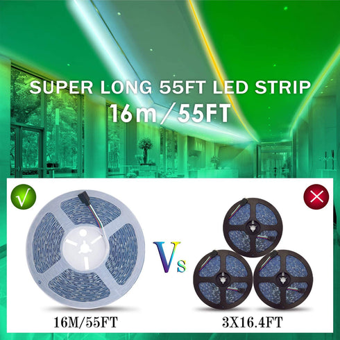 55ft/16M LED Light Strip RGB MengZi Soft Rope Lights 5050 SMD 480 LEDs Non Waterproof 16 Meters Tape Light with 44 Keys IR Wireless Remote Control and 24V Power Adapter for Indoor Outdoor