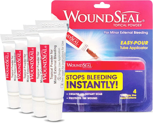 WoundSeal Topical Powder Wound Care First Aid for Cuts, Scrapes and Abrasions Single Use, 4 count (Packaging May Vary)