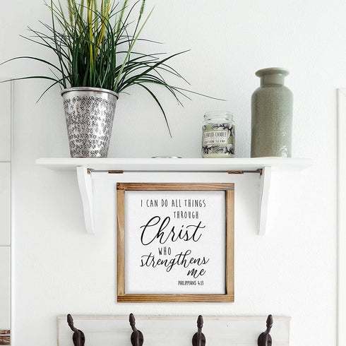 I Can Do All Things Through Christ Wall Art Sign 12x12 Inch - Christian Wall Art, Bible Verse Wall Decor, Scripture Wall Art, Philippians 4 13 Wall Decor, Wooden Bible Verse Sign, Farmhouse Wall Decor