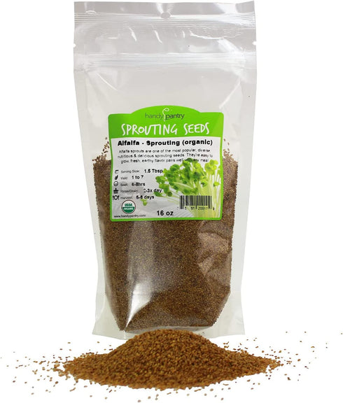 Certified Organic Alfalfa Sprouting / Sprout Seeds - Seed For Sprouts - 16 Oz