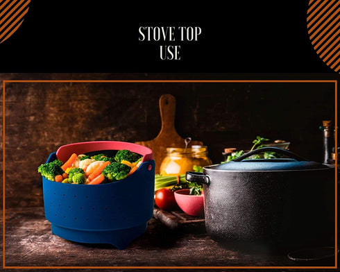 Skoo Silicone Vegetable Steamer Basket for Stove Top, 6 Qt Instant Pot, Ninja Foodi, Other Pressure Cookers - Instant Pot Accessories - For Steaming Food and Perfect Steamed Veggies