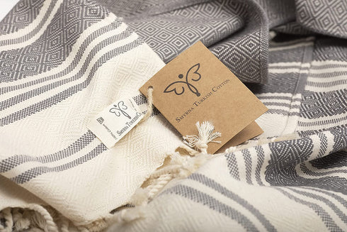 Smyrna Mediterranean Series Original Turkish Beach Towel | 100% Cotton, Prewashed, 37 x 71 Inches | Peshtemal and Turkish Bath Towel for SPA, Beach, Pool, Gym and Bathroom (Dark Gray)