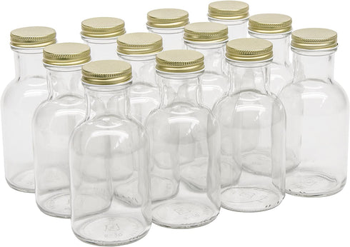 North Mountain Supply B07PYLPH5D 8 Ounce Glass Stout Sauce Bottle - With 38mm Gold Metal Lids - Case of 12