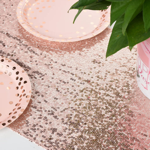 4pcs Rose Gold Table Runner Bridal Shower Tablecloth - Sequin Tablecloth for Wedding/Party/Birthday Decoration and Baby Shower - 12x108Inch