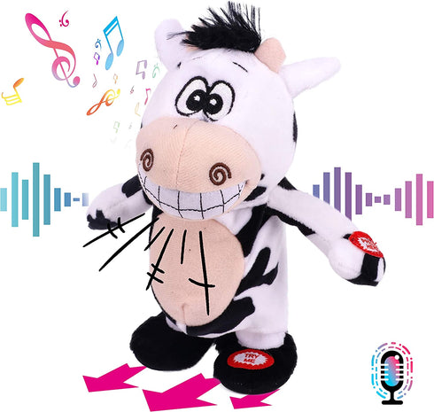 Hopearl Talking Singing Cow Repeats What You Say Walking Electric Interactive Animated Toy Speaking Plush Buddy Gift for Toddlers, 8''
