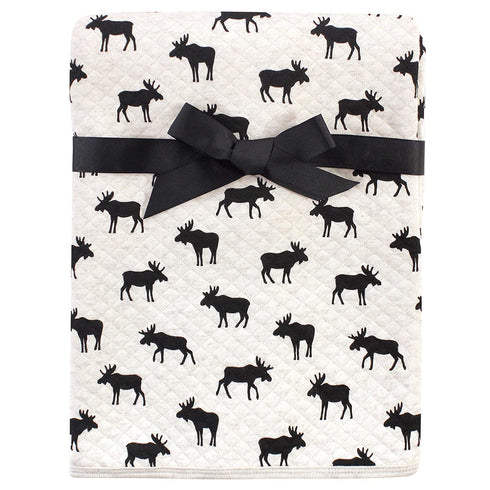 Hudson Baby Unisex Baby Quilted Multi-Purpose Swaddle, Receiving, Stroller Blanket, Moose 1-Pack, One Size