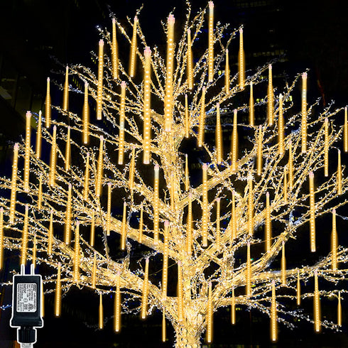 TAO XIANG QI 288 LED Christmas Lights Meteor Shower Rain Outdoor Decor, 8 Tube 12.2 Inch Waterproof Plug in Falling Fairy String Light Decor Tree Holiday Party Home (Warm White)