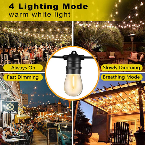 YEEMATOP Solar Powered Outdoor String Lights,27FT Patio Lights with 12 LED Shatterproof Bulbs,1W LED Shatterproof Vintage Edison Bulbs,Indoor String Lights 4 Light Mode,Pro - Waterproof (Warm White)