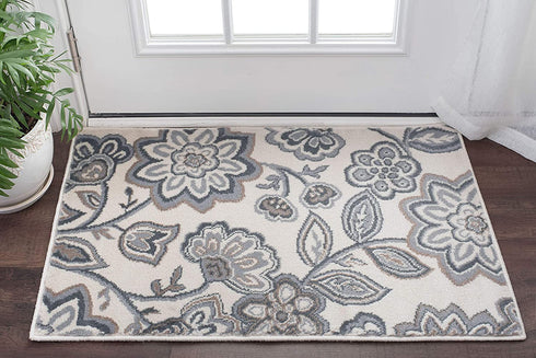 Emmalyn Transitional Floral Cream Scatter Mat Rug, 2' x 3'
