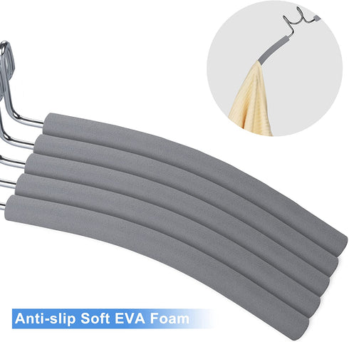 TOPIA HANGER 5 in 1 Multi Layer Clothing Hanger with Anti-Slip EVA Sponge (2 Pack), Duty Space Saving Clothes Metal Hanger, Closet Organizers and Storage for Tank Tops, Shirt,Sweater,Coat- Grey CT25G