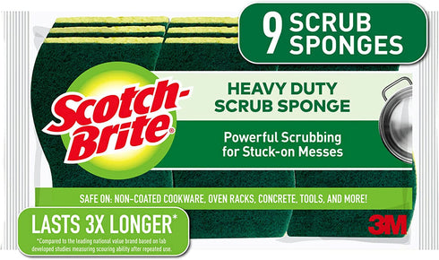 Scotch-Brite Heavy Duty Scrub Sponges, For Washing Dishes and Cleaning Kitchen, 9 Scrub Sponges
