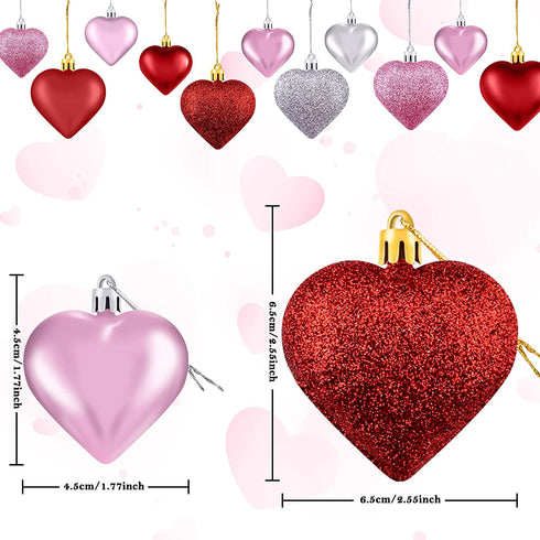 Duufin 45 Pieces Valentine's Day Heart Ornaments Heart Baubles Valentines Heart Decorations Heart Shaped Baubles Hanging Ornaments Decorations for Valentine, Christmas Tree