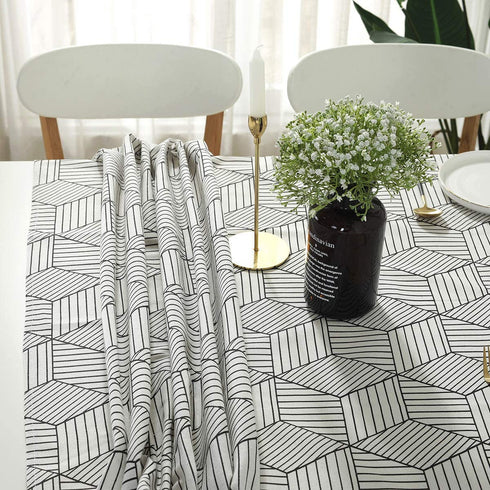 SASTYBALE Rectangle Tablecloth Geometric Style Cotton Linen Table Cloth Dust-Proof Table Cover for Kitchen Dinning Tabletop Decoration (Rectangle/Oblong, 52" x 70" (4-6 Seats), White)