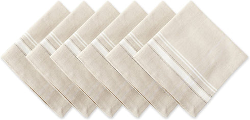 DII Kitchen Essentials Everyday French Stripe Tabletop Collection, Napkin Set, 20x20, Taupe/White, 6 Piece