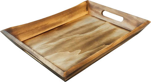 EZDC Coffee Table Tray, Wooden Tray, Ottoman Tray Light Brown 16 x 12 Modern Aesthetic Decorative Serving Tray with Handles for Drinks and Food