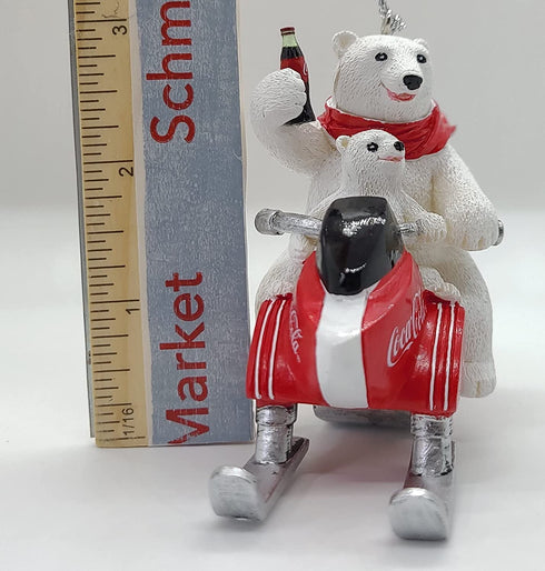 Kurt Adler Coca-Cola Polar Bear With Cub Riding Snow Mobile Ornament