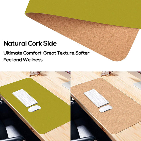 Large Natural Cork & Leather Desk Pad,eco Desk mat,Double-Sided Desk Protector ,Waterproof Keyboard pad ,Desk Mouse Pad for Office/Home/Gaming/Decor(Olive Green,36"x 17" )