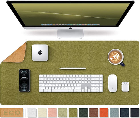 Large Natural Cork & Leather Desk Pad,eco Desk mat,Double-Sided Desk Protector ,Waterproof Keyboard pad ,Desk Mouse Pad for Office/Home/Gaming/Decor(Olive Green,36"x 17" )