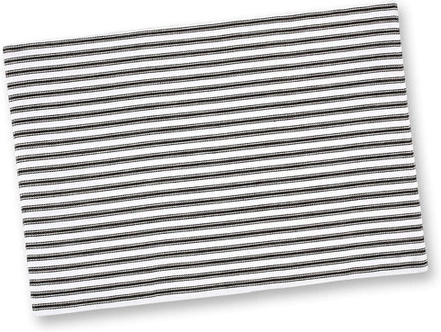 Cackleberry Home Black and White Ticking Stripe Placemats 13 x 19 Inches Woven Cotton Reversible, Set of 4