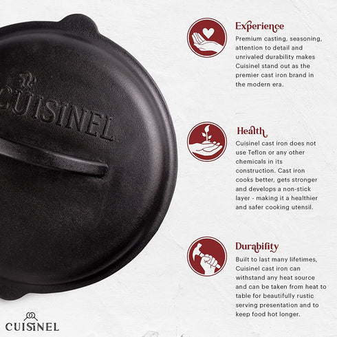 Cast Iron Lid - Fits 10-Inch" Lodge Skillet Frying Pans or Braiser + Silicone Handle Holder + Care Guide - 25.4-cm Pre-Seasoned Universal Replacement Cover - Indoor/Outdoor, Oven, Open Fire, BBQ Safe