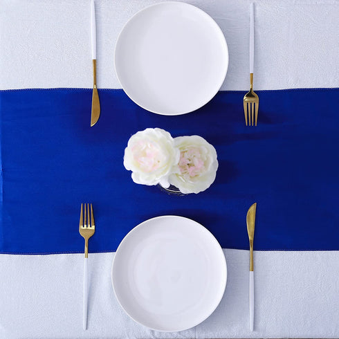 Jeloris 10 Pack Satin Table Runner 12 x 108 Inch Long Bright Silk Smooth Fabric Table Runners for Wedding, Birthday Parties, Banquets Decorations - Royal Blue