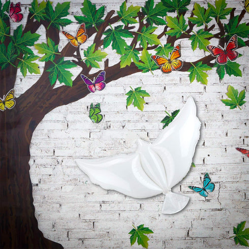 Sumind 24 Pieces White Peace Dove Balloons White Memorial Balloons Dove Foil Balloons Pigeon Bird Balloons Ceremonies Party Decorations for Wedding Funeral Birthday Engagement Party