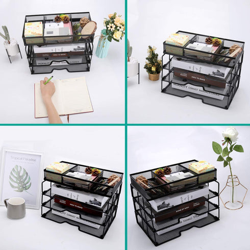 Reliatronic Mesh Office Desk Organizer, Stackable File Letter Tray Organizer Perfect for Home Office, Black