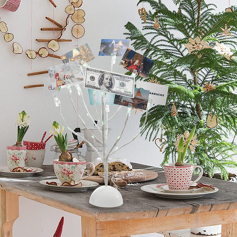 Money Tree Gift Card Holder with 10 Clips and 25 LED Light Up Lights Present Card Picture Display Tree Table Stand Creative Gift for Christmas/Birthday/Graduation Party