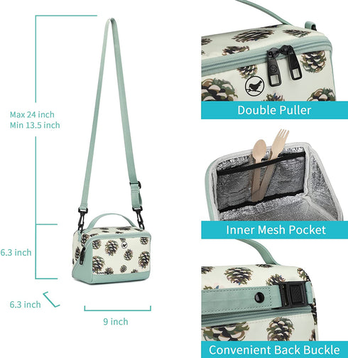 Sunny Bird Small Insulated Lunch Bag Portable Lunch Box Tote for Work and School (Pinecone green)