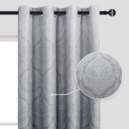 DWCN Ombre Blackout Curtains for Living Room - Thermal Insulated Block Light Energy Saving Privacy Gradient Damask Grommet Window Curtains for Bedroom, Set of 2 Panels, 52 x 63 Inch Length, Grey
