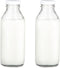Ilyapa 33.8 oz Glass Milk Bottle with Plastic Lid - Pack of 2 - Vintage style Glass Milk Bottle with Cap for Milk, Kombucha, Juice, Water - Larger than 1 Quart
