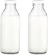 Ilyapa 33.8 oz Glass Milk Bottle with Plastic Lid - Pack of 2 - Vintage style Glass Milk Bottle with Cap for Milk, Kombucha, Juice, Water - Larger than 1 Quart