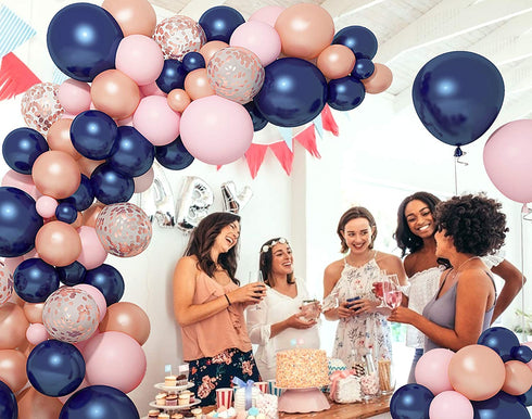 121 PCS Gender Reveal Party Supplies Rose Gold Navy Blue and Pink Latex Confetti Pearlescent Balloons Garland Arch Kit for Birthday Party Baby Shower Decorations