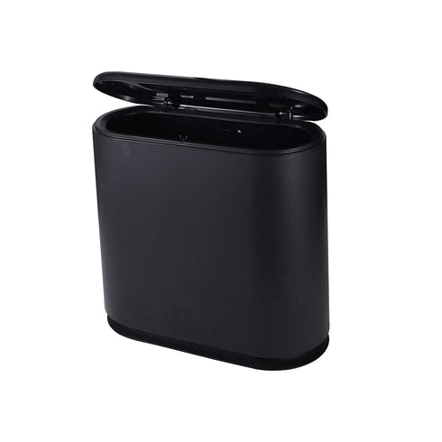 YCOCO 10 Liter Oval Double Barrel Kitchen Trash Can with Press Top Lid,2.4 Gallon Removable Liner Bucket Slim Plastic Garbage Bin for Kitchen,Office,Home,Black
