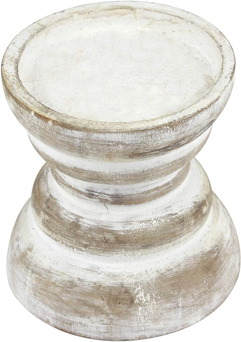 Stonebriar Antique White Wooden Pillar Candle Holder, Vintage Seaside Pillar Stand for Dining Table Centerpiece, Coffee Table, Mantel, Or Any Table Top, Small