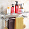CLEKOD Bathroom Shelf with Towel Bar Wall Mounted No Drill Shower Shelves Self Adhesive Shampoo Holder Brushed Nickle Metal for Bathroom Tile Walls