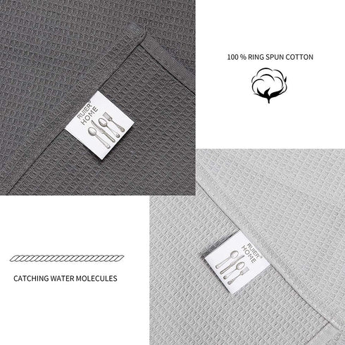 100% Cotto n Waffle Weave Kitchen Towel Set |18x26Inches Large Tea Hand Dish Towel ,Cloth Napkins/Dish Rags ,Ultra Soft Absorbent Quick Drying Dish Cloths and Drying Dish(Dark Grey +Light Grey)