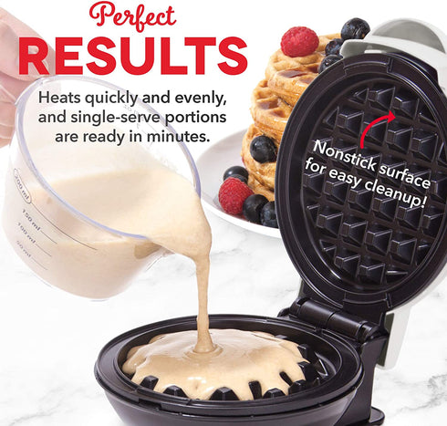 DASH DMW001WH Mini Maker for Individual Waffles, Hash Browns, Keto Chaffles with Easy to Clean, Non-Stick Surfaces, 4 Inch, White
