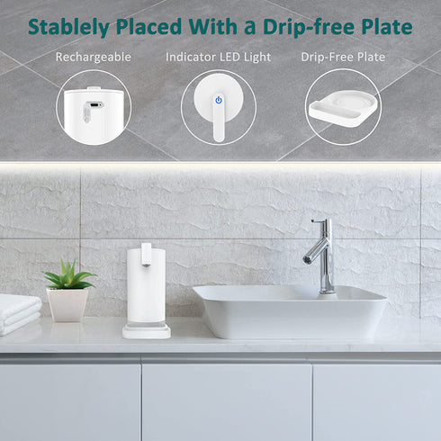 Touchless Automatic Foaming Soap Dispenser: YISH Electric Countertop Soap Dispenser Rechargeable Hands-Free Soap Dispenser Infrared Motion Sensor Non-Touch Foam Soap Dispenser for Bathroom & Kitchen