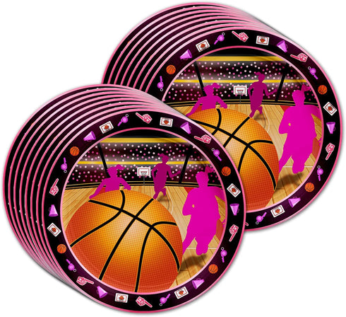 Pink Basketball Girl Birthday Party Supplies Set Plates Napkins Cups Tableware Kit for 16